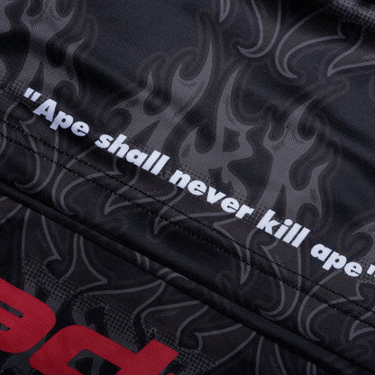 Flame Pattern Overall Print Half Zip Relax Fit Polo Shirt Black