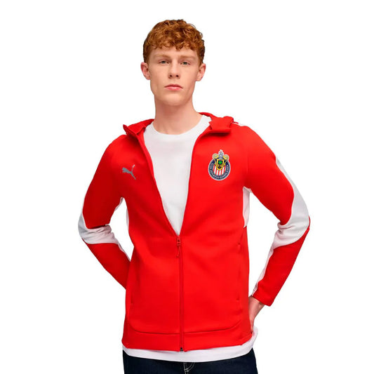 PUMA Chivas Evostripe Hooded Mens Soccer Jacket Red White