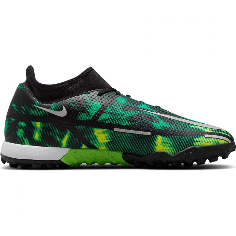 Nike Phantom GT2 Academy DF TF Soccer Cleats Black Platinum Green