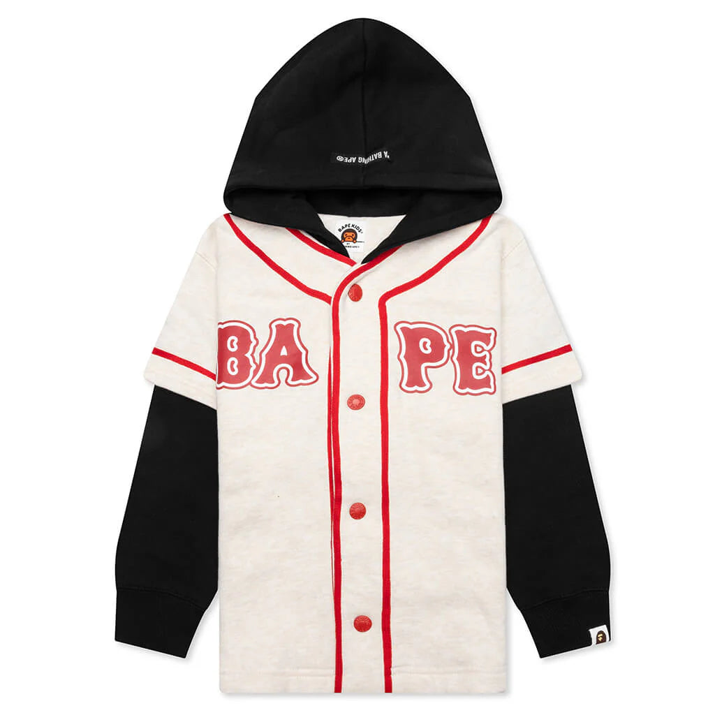 Kids Bape Logo Layered Baseball Sweatshirt Ivory