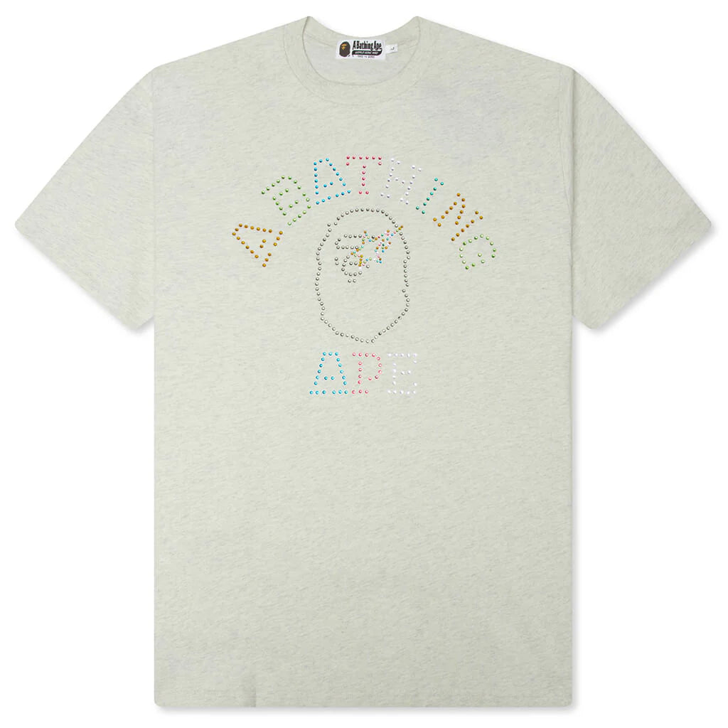 Rhinestone College Relaxed Fit Tee Gray