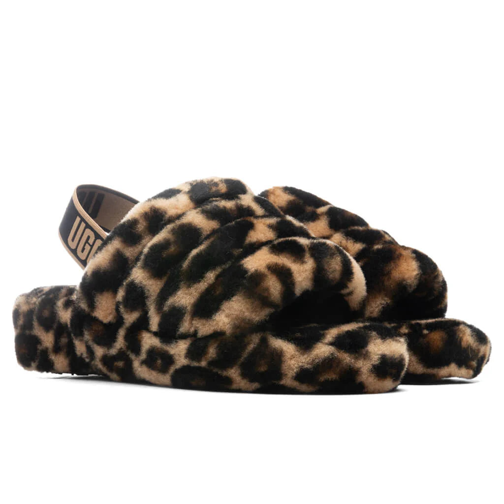 Womens Fluff Yeah Slide Panther Print Butterscotch