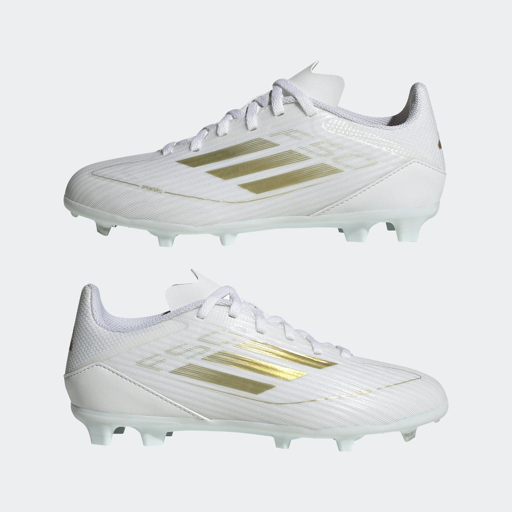 adidas F50 League Firm Multi Ground Youth Soccer Cleats White Gold Metallic White
