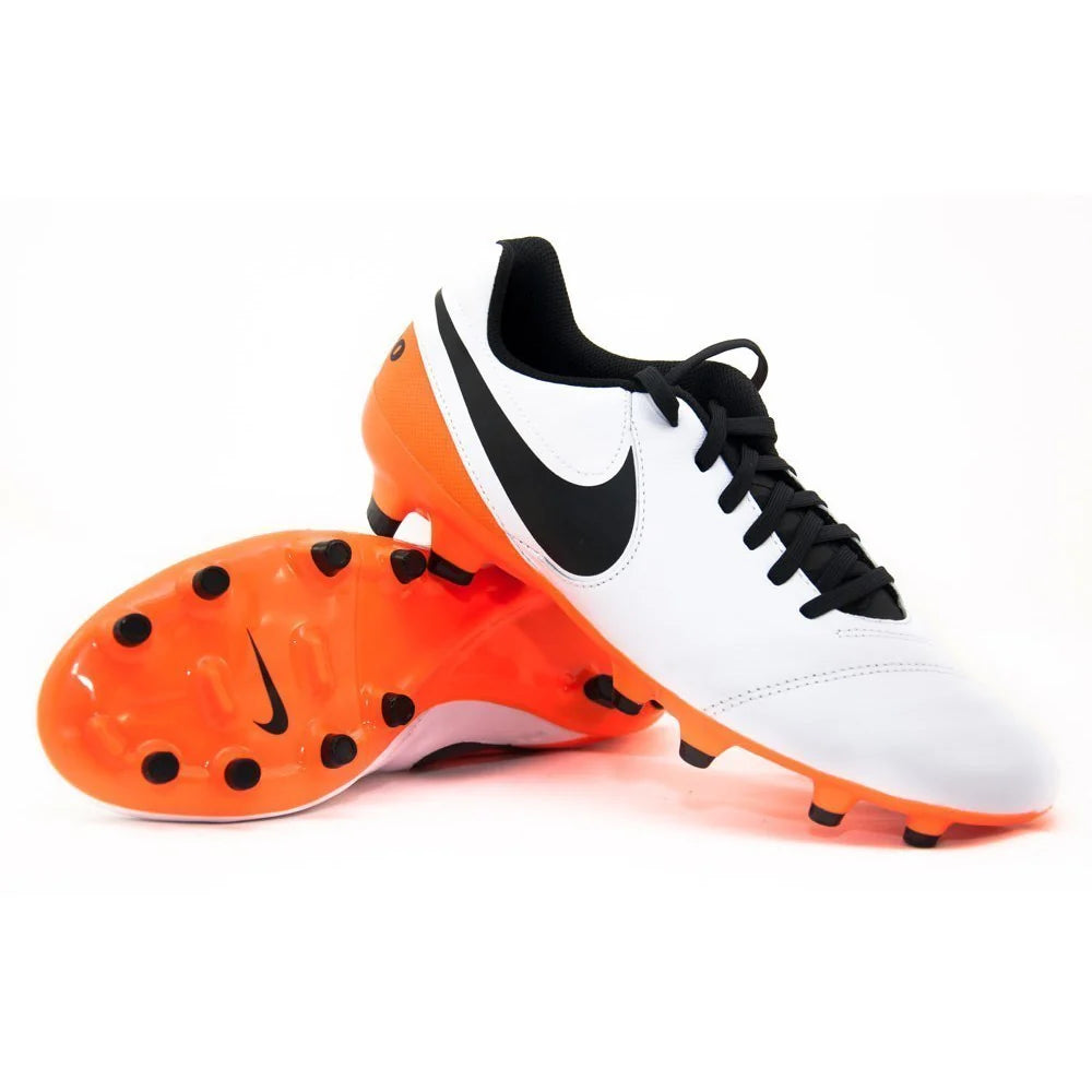 Nike Tiempo Genio II Leather FG Firm Groun Soccer Cleats White Orange Black