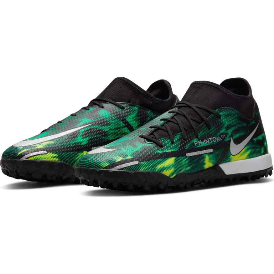 Nike Phantom GT2 Academy DF TF Soccer Cleats Black Platinum Green