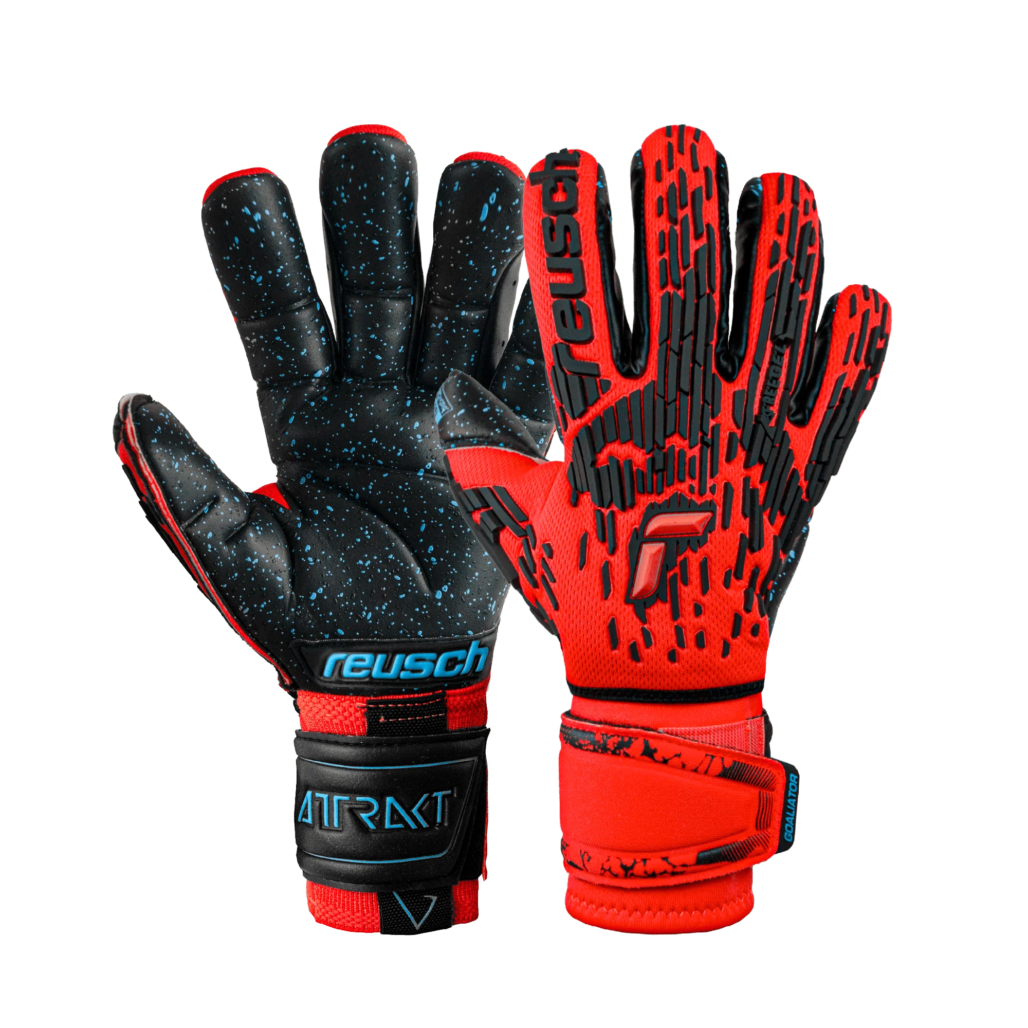 Reusch Attrakt Freegel Fusion Ortho Tec Goliator Goalkeeper Gloves Bright Red Blue Black