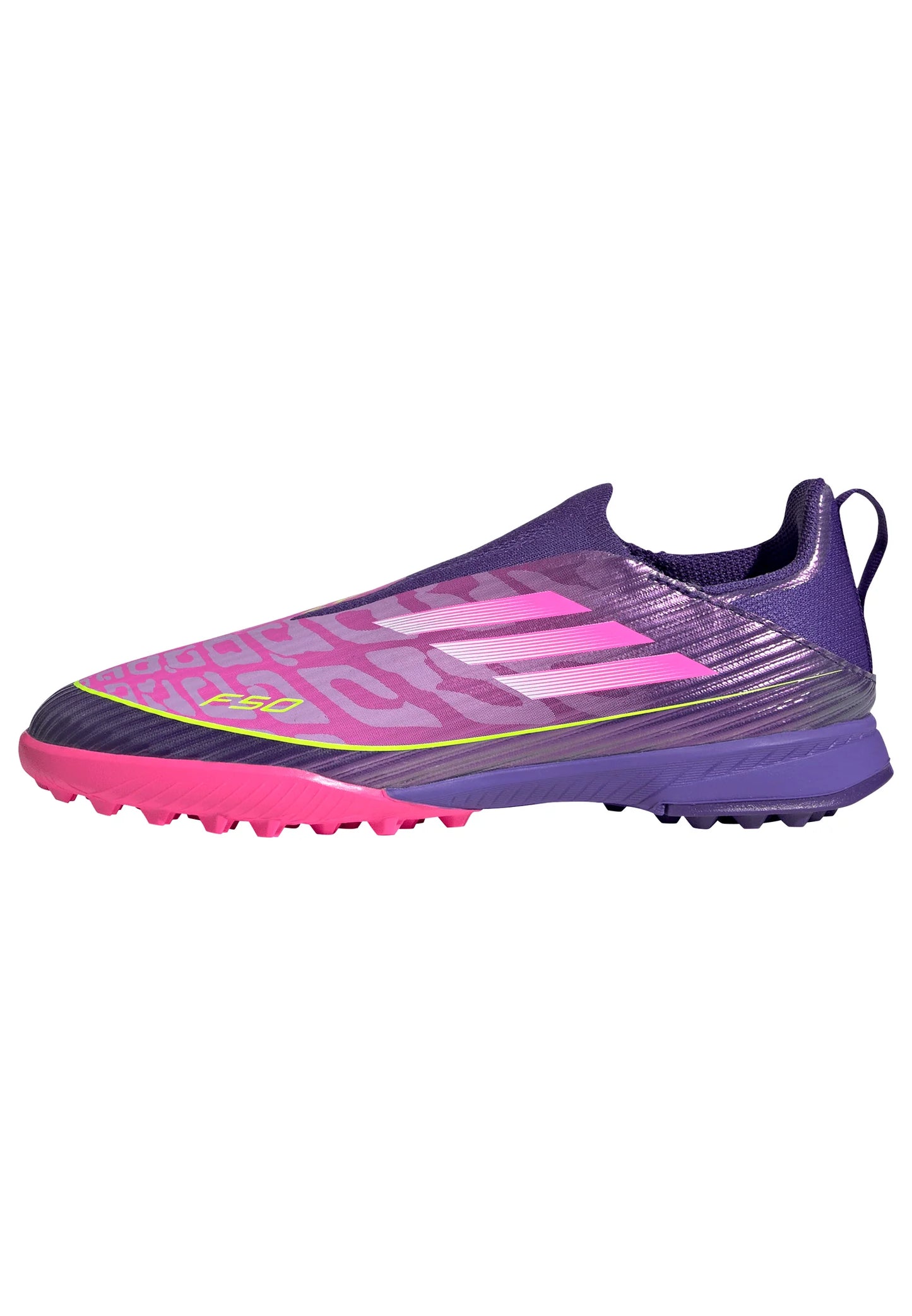 adidas F50 LEAGUE Laceless TF Youth Soccer Cleats Purple White Lemon