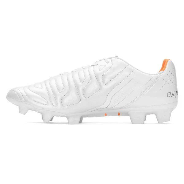 PUMA Evopower 12 Leather FG Firm Ground Soccer Cleats White Metallic White Fluo Orange