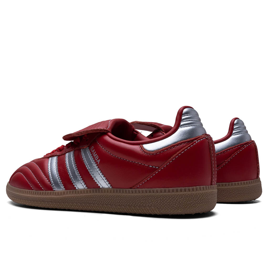 Womens Samba Long Tongue Better Scarlet Silver Metallic Gum
