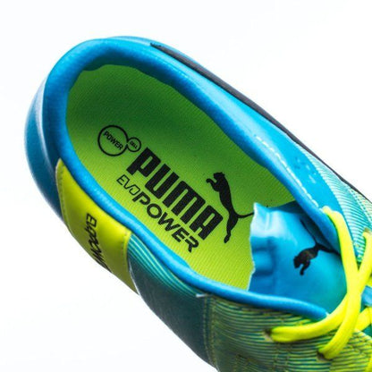 PUMA Evopower 13 LT FG Firm Ground Soccer Cleats Safety Yellow Black Atomic Blue