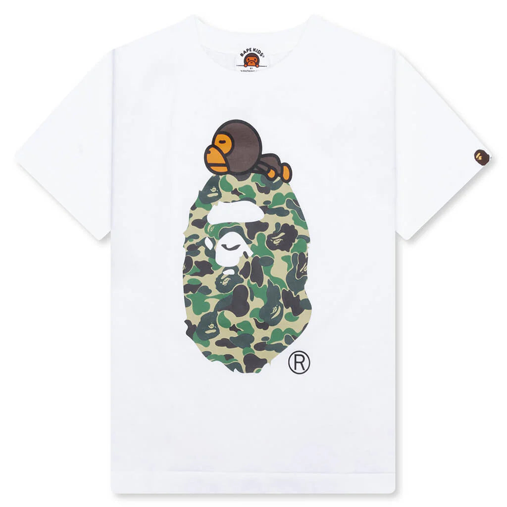 Kids ABC Camo Milo on Big Ape Tee White Green
