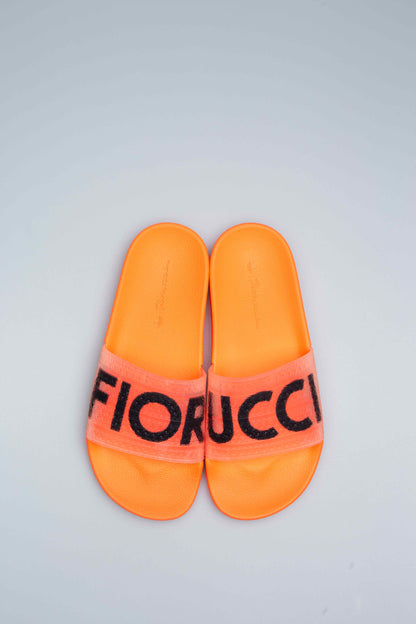 adidas X Fiorucci Adilette Womens Slides Solar Orange Solar Gold Black Red