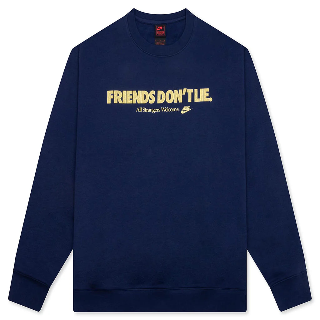 Nike x Stranger Things Fleece Crew Midnight Navy Soft Yellow