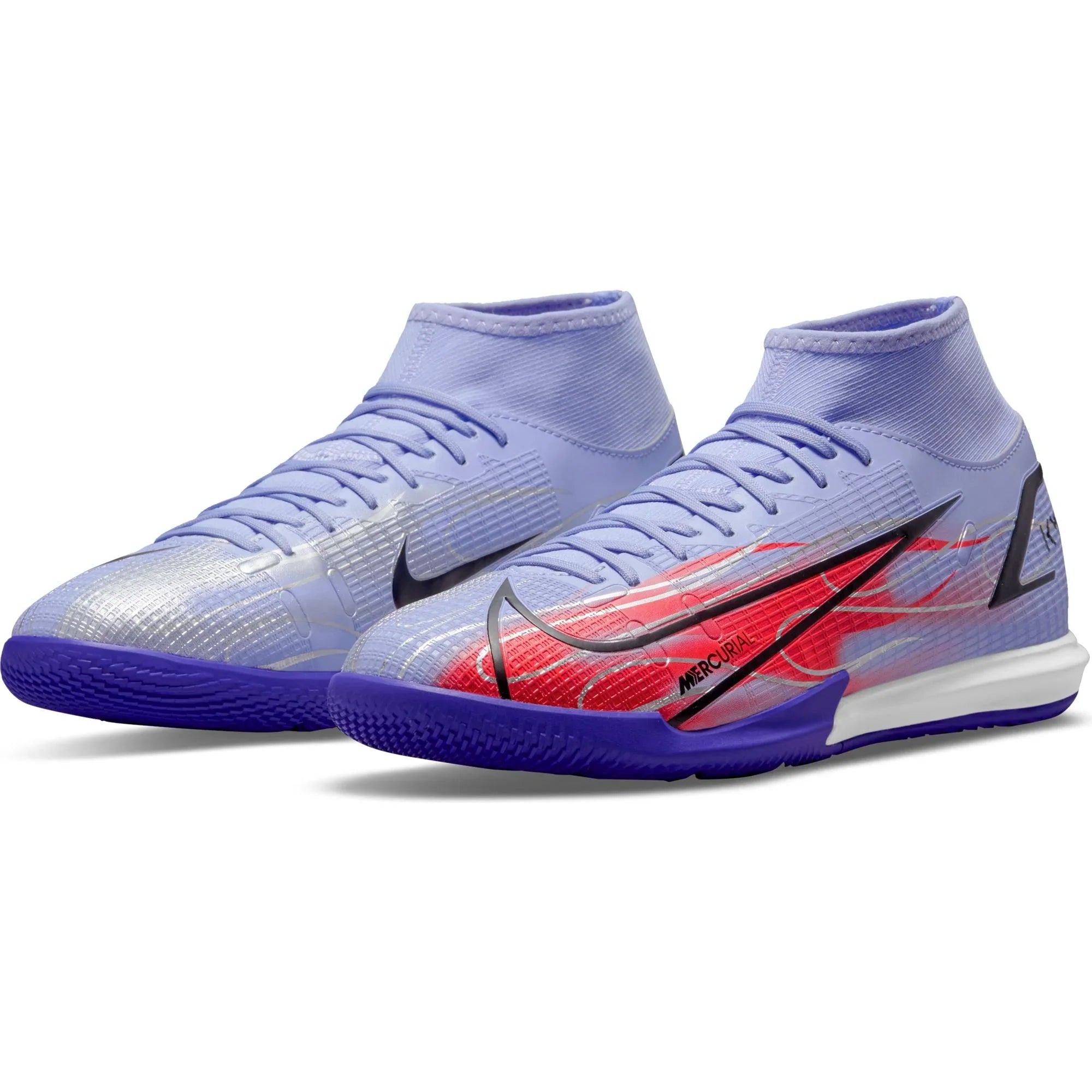 Nike Superfly 8 Academy KM IC Indoor Soccer Shoes Light Thistle Metallic Silver