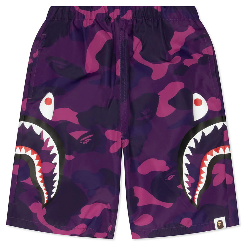 Kids Color Camo Side Shark Beach Shorts Purple