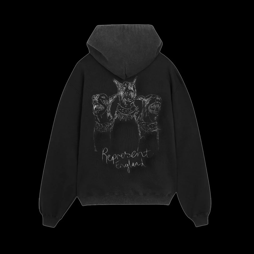 Represent Hand Drawn Thoroughbred Dogs Hoodie Aged Black