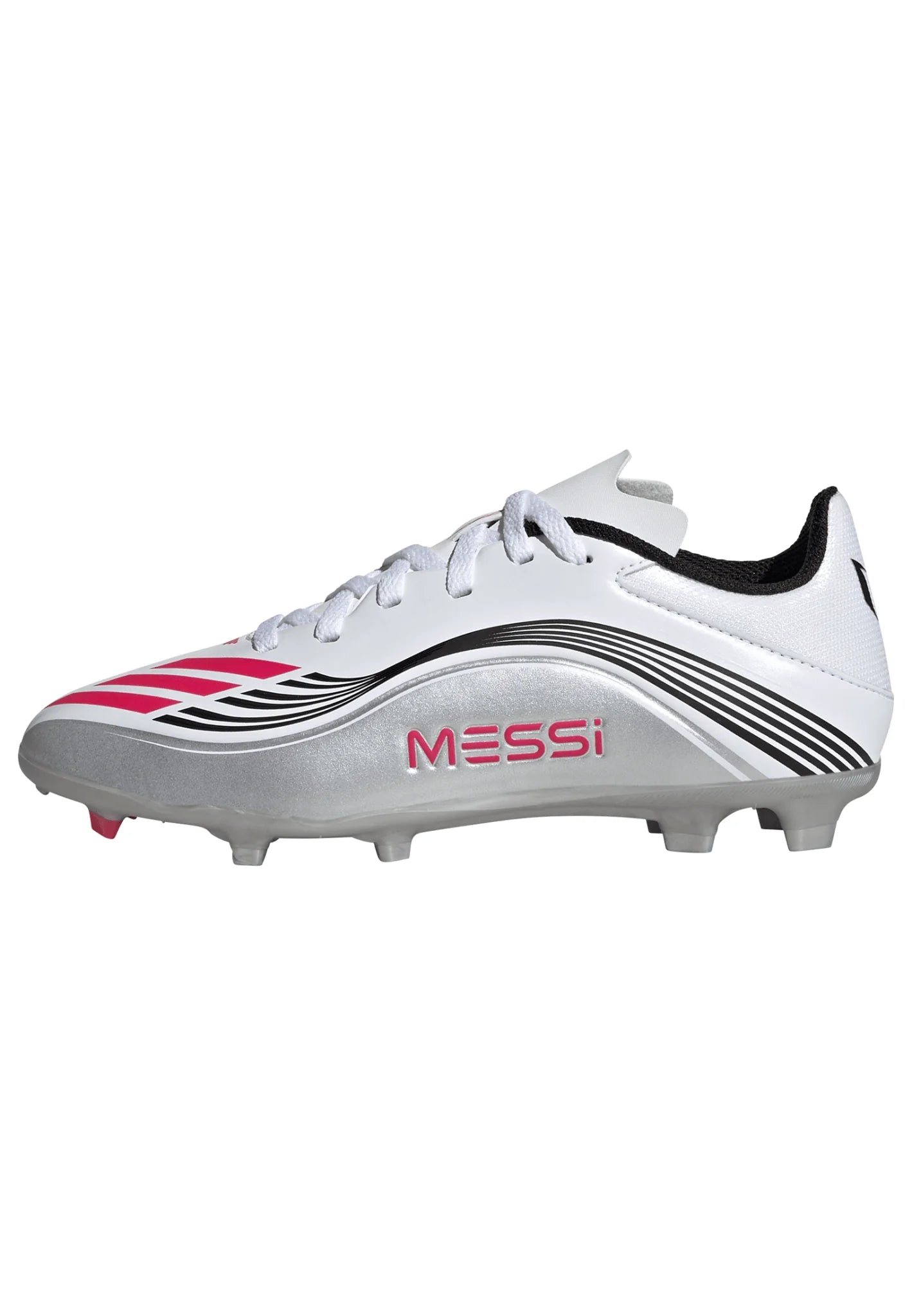 adidas F50 Messi League Firm Multi Ground Youth Soccer Cleats White Red Silver