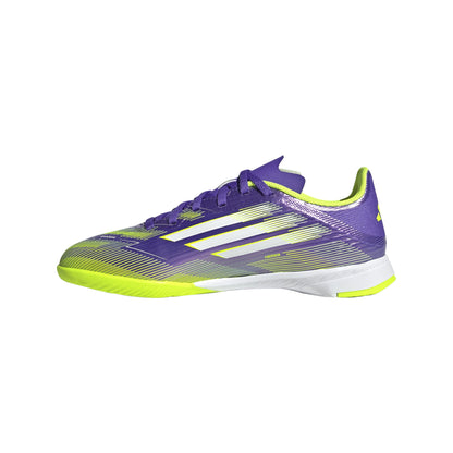 adidas F50 League Indoor Soccer Shoes Kids Purple White Lemon