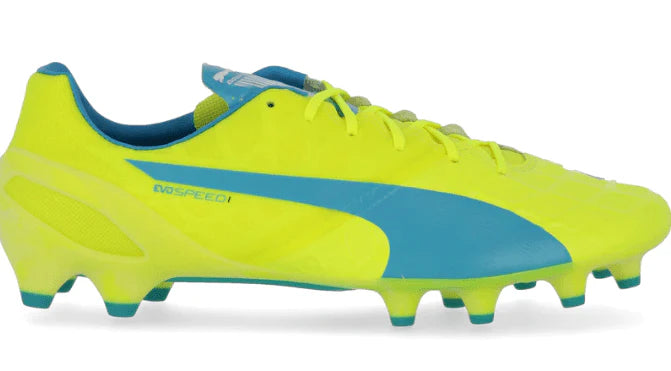 PUMA Evospeed 14 FG Firm Ground Cleats Safety Yellow Blue