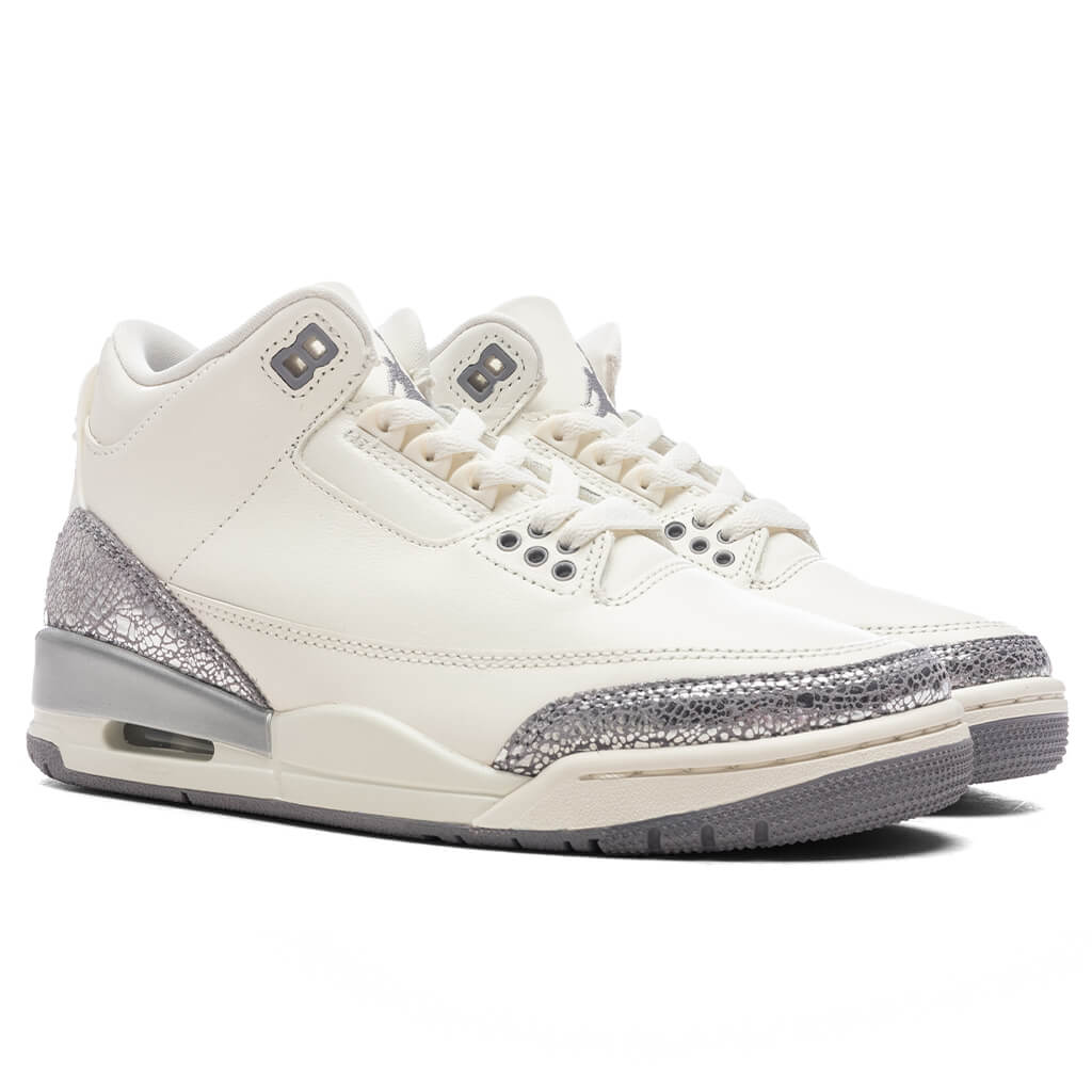 Womens Air Jordan 3 Retro Sail Cement Grey Metallic Silver