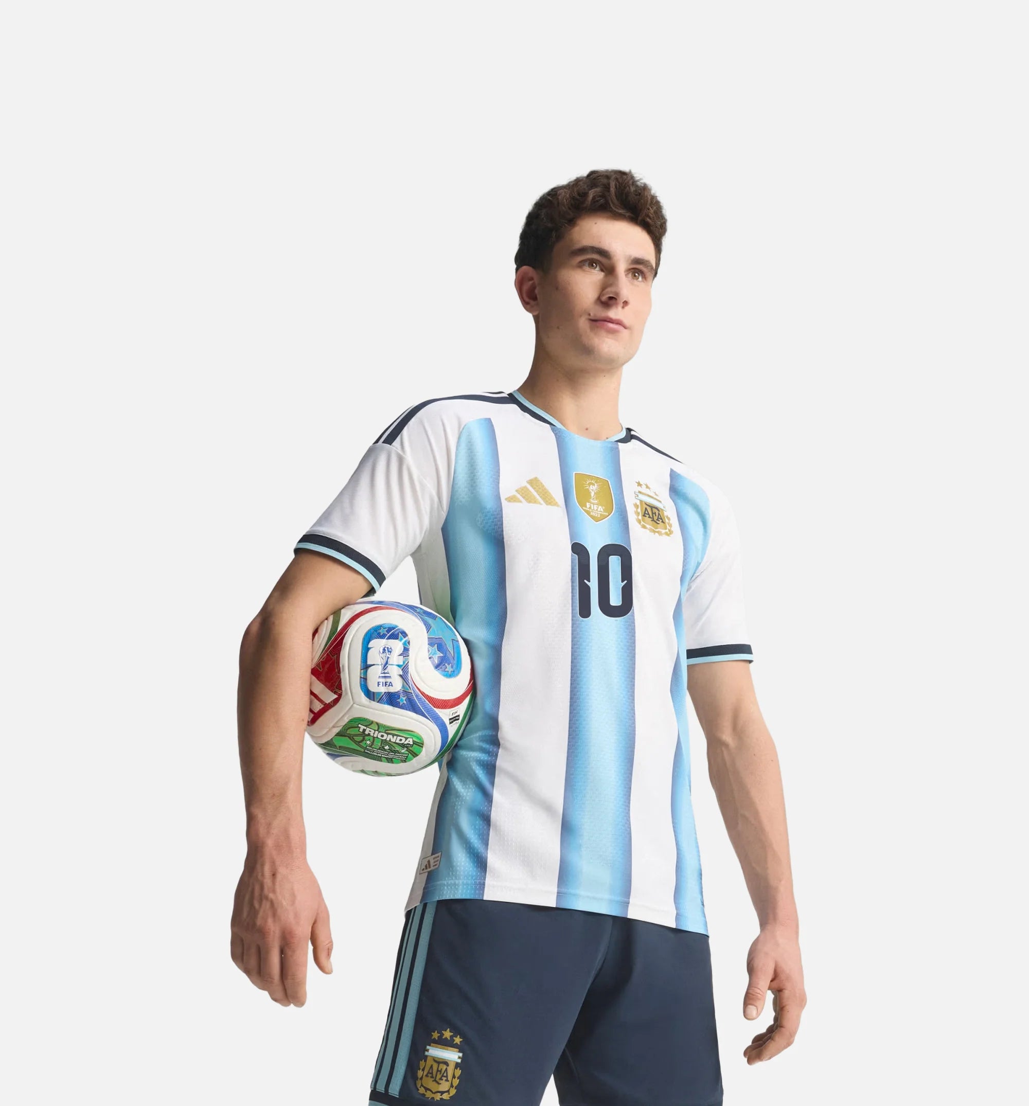 Argentina 26 Home Messi Authentic Mens Jersey White Icey Blue Light Blue
