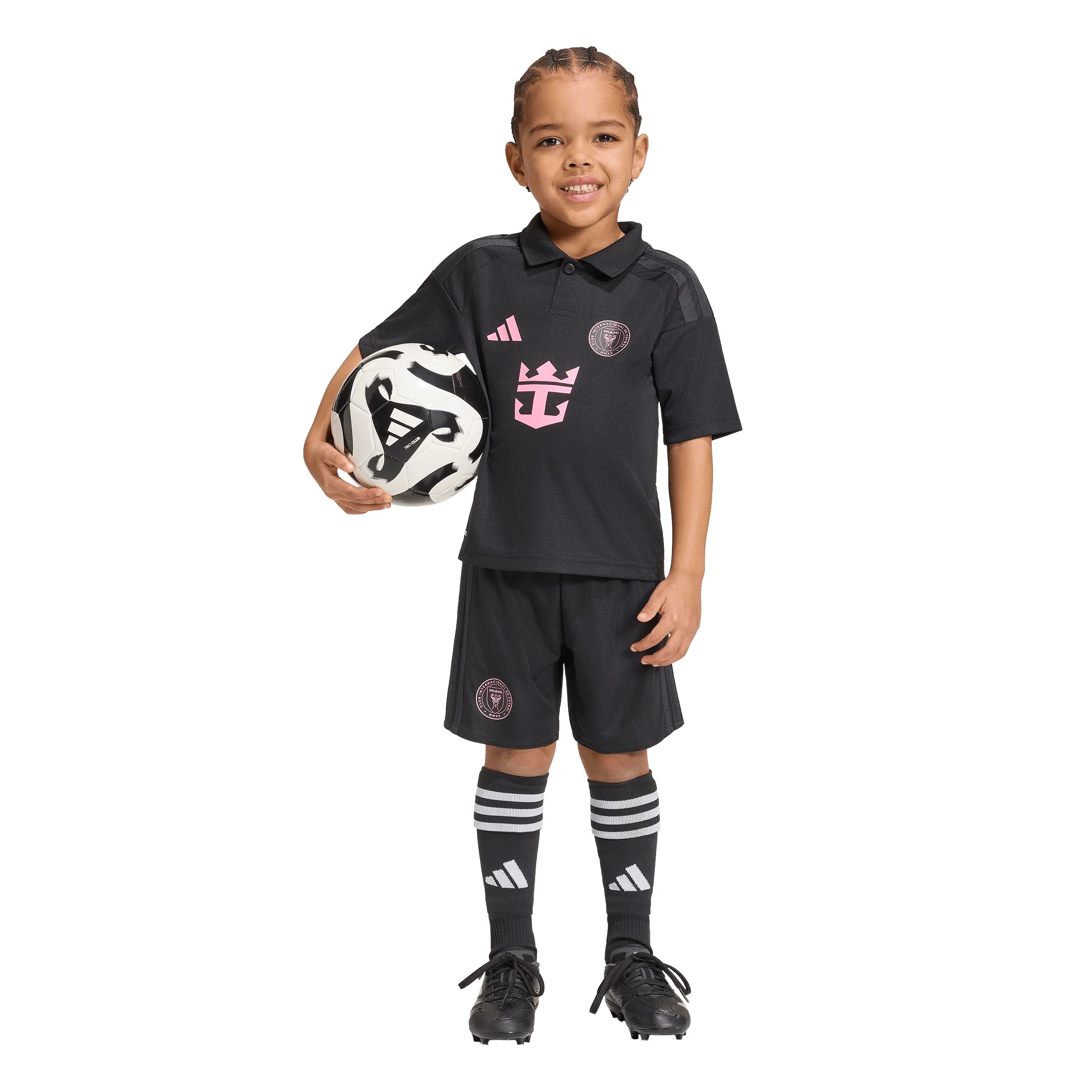 adidas Inter Miami CF Away Youth Soccer Mini Kit 26 27 Black Pink