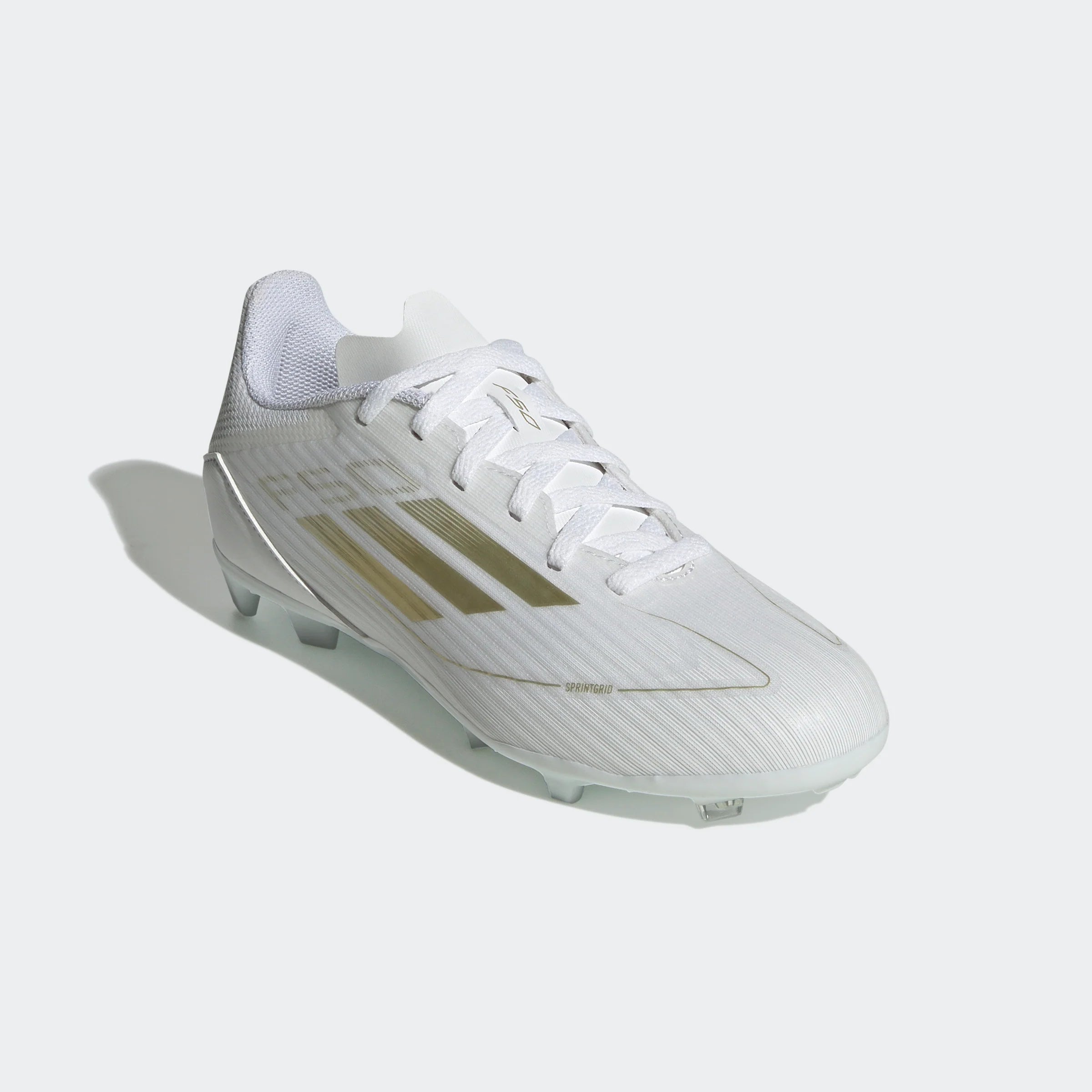 adidas F50 League Firm Multi Ground Youth Soccer Cleats White Gold Metallic White