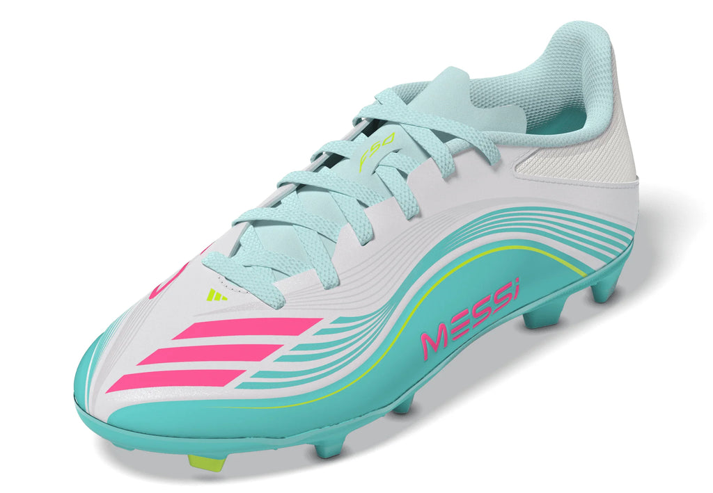 adidas F50 Messi League FG MG Firm Ground Multi Ground Youth Soccer Cleats White Pink Aqua