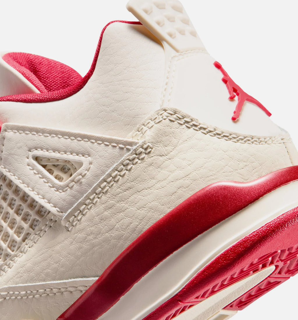 Air Jordan 4 Retro Valentines Day Preschool Lifestyle Shoe Pale Ivory Sierra Red Tough Red