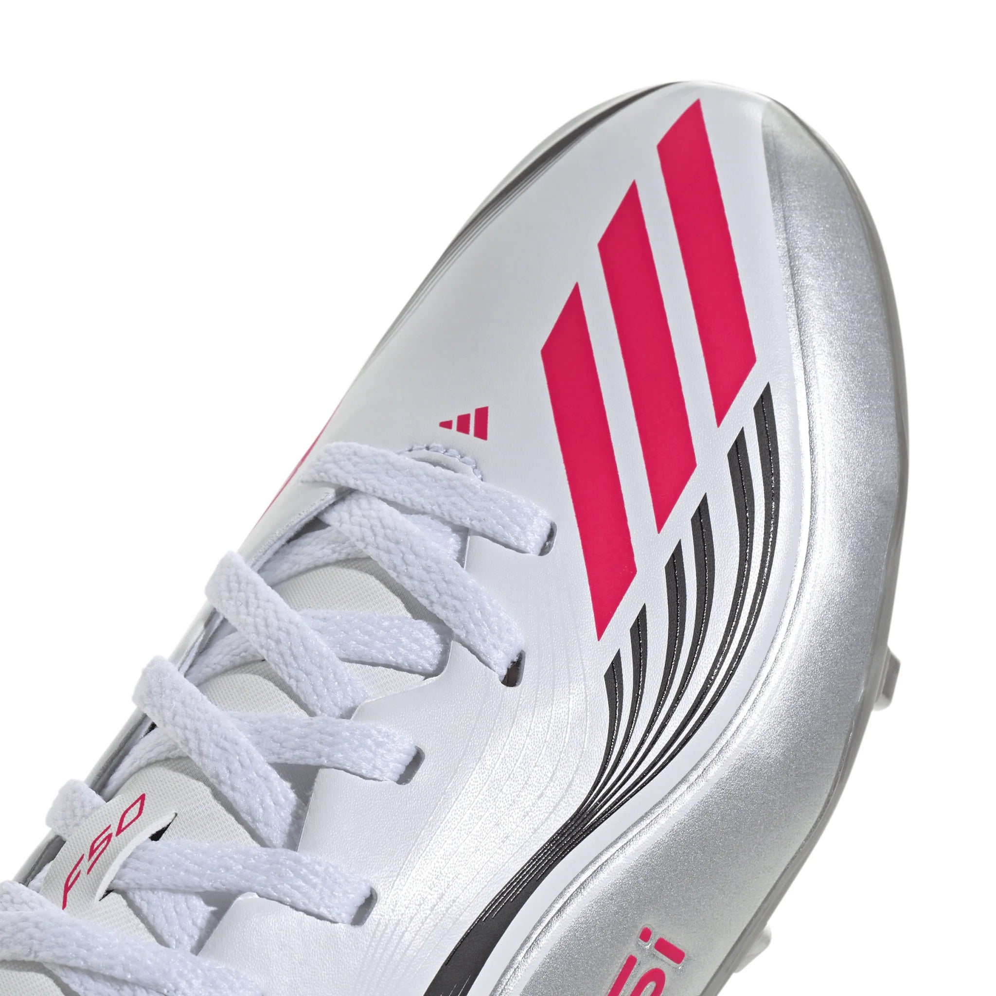 adidas F50 Messi League Firm Multi Ground Youth Soccer Cleats White Red Silver