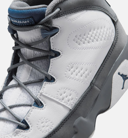 Air Jordan 9 Retro Flint Grey and French Blue Preschool Lifestyle Shoe White French Blue Flint Grey
