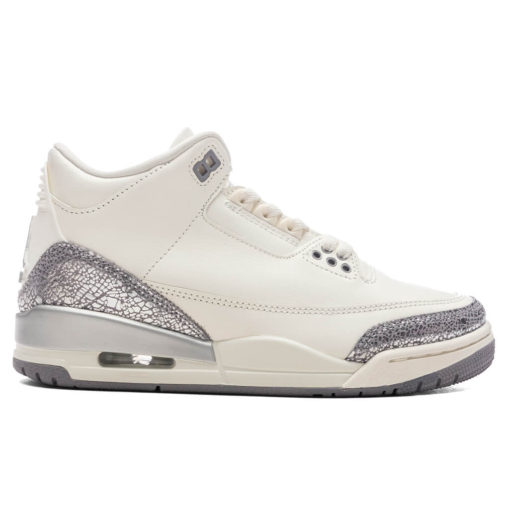 Womens Air Jordan 3 Retro Sail Cement Grey Metallic Silver