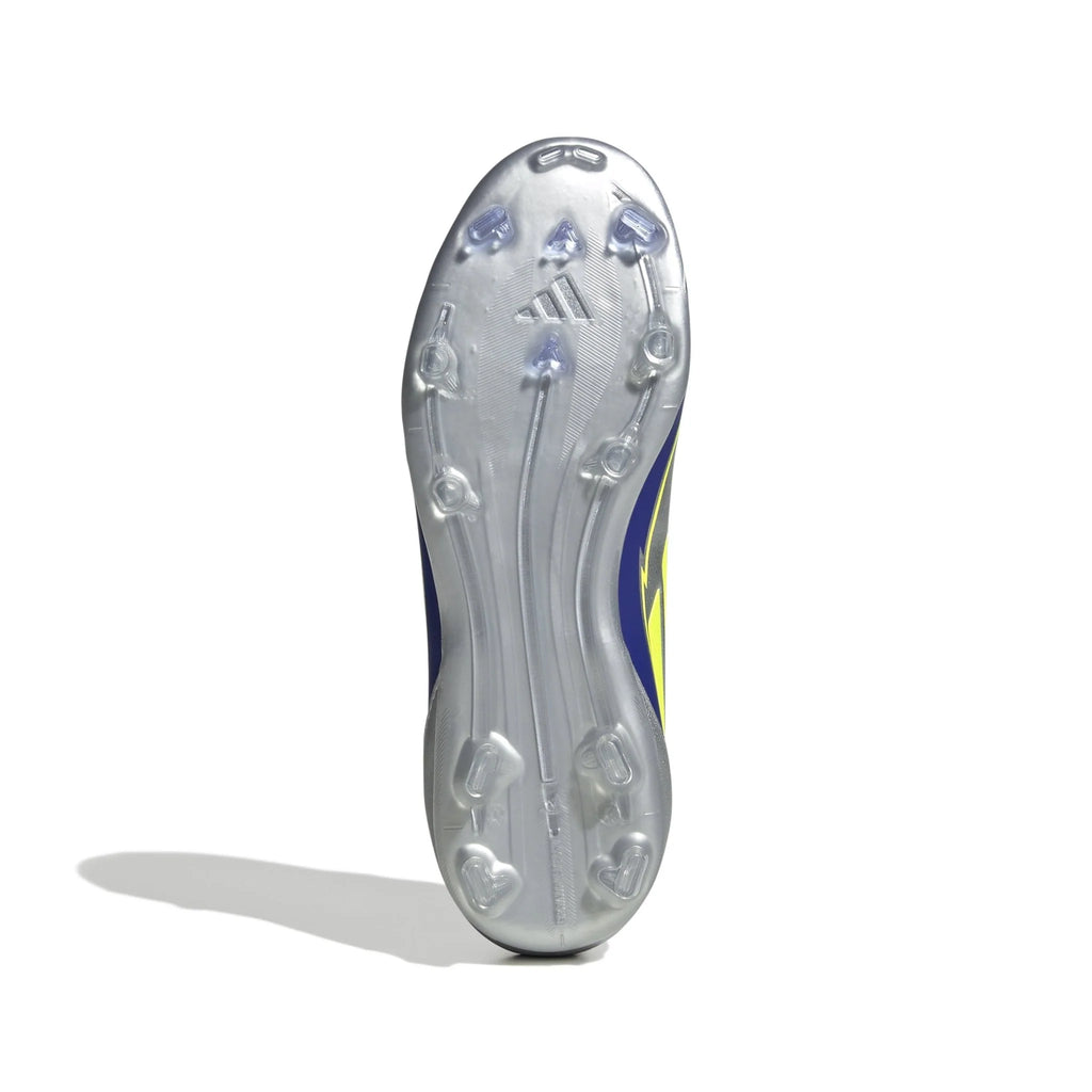 adidas F50 League Messi Firm Multi Ground Boots Junior Silver Metallic Solar Yellow Lucid Blue