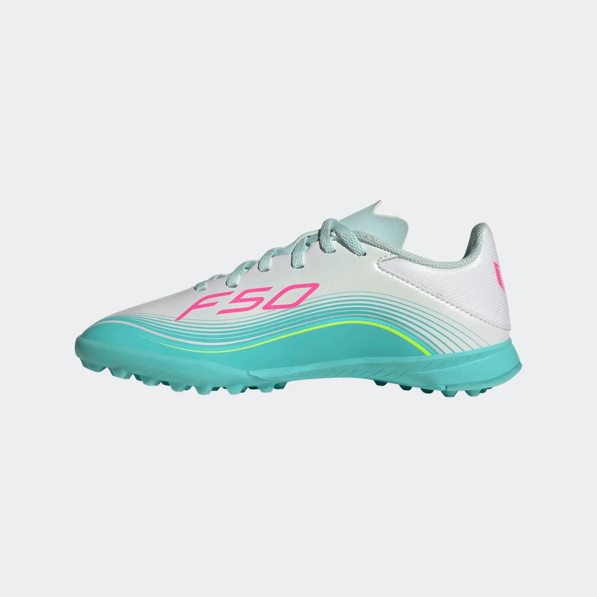 adidas F50 Messi League TF Turf Youth Soccer Cleats White Pink Aqua