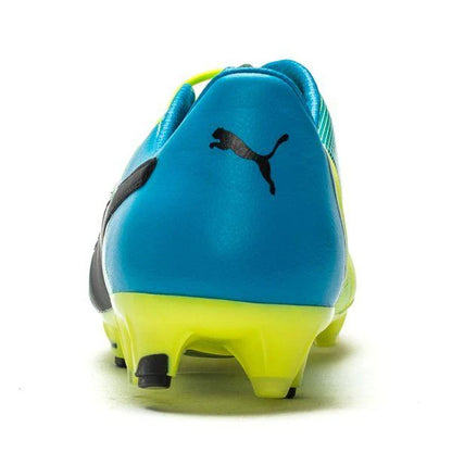 PUMA Evopower 13 LT FG Firm Ground Soccer Cleats Safety Yellow Black Atomic Blue