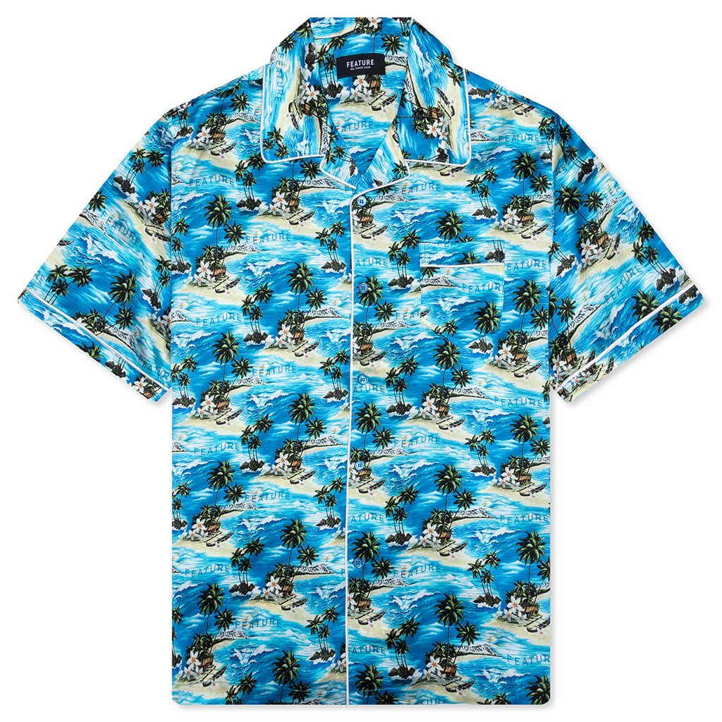 Hitchcock Hawaiian Silk Shirt Blue