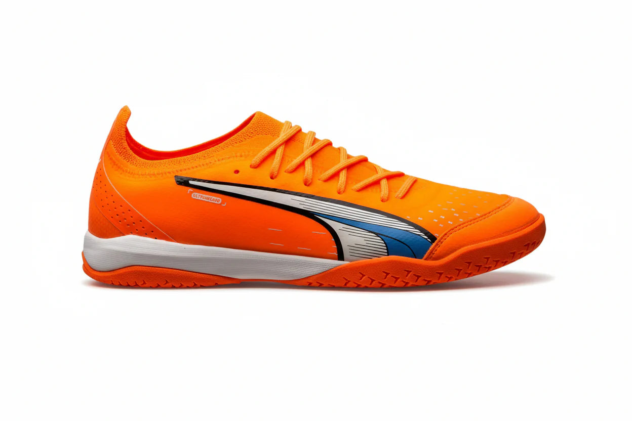 PUMA Ultra Ultimate Court Indoor Soccer Shoes Ultra Orange White Blue Glimmer