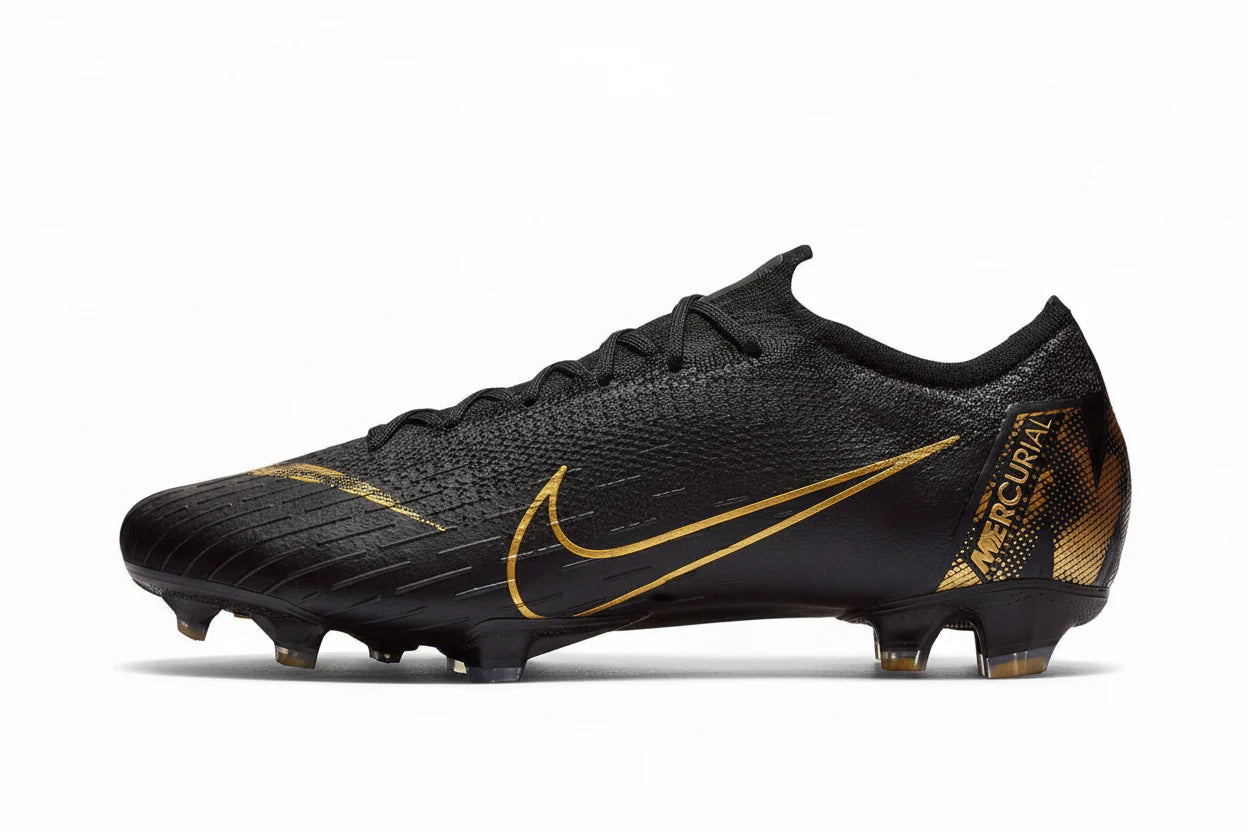 Nike Mercurial Vapor 12 Elite FG Firmj Ground Mens Soccer Cleats Black Metallic Vivid Gold