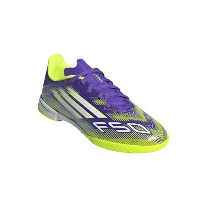 adidas F50 League Indoor Soccer Shoes Kids Purple White Lemon