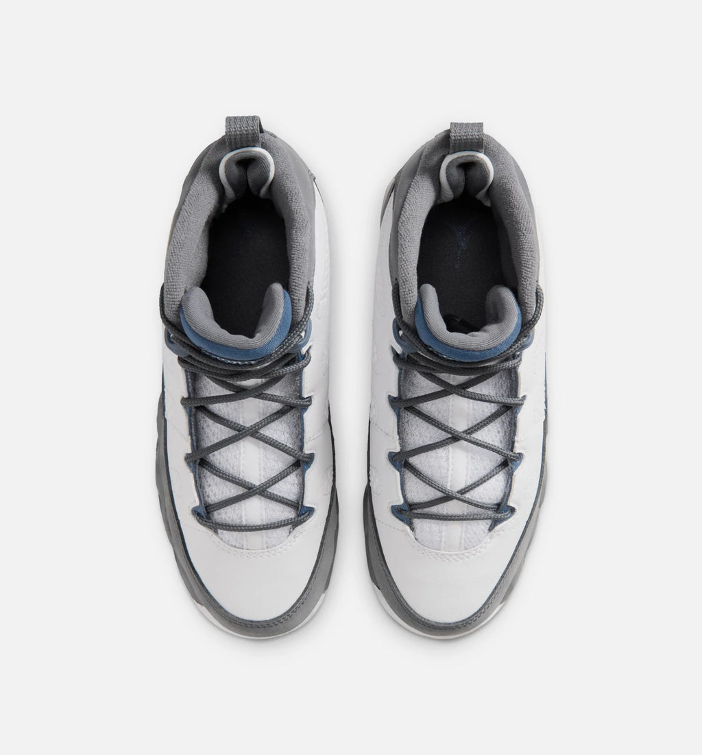 Air Jordan 9 Retro Flint Grey and French Blue Preschool Lifestyle Shoe White French Blue Flint Grey