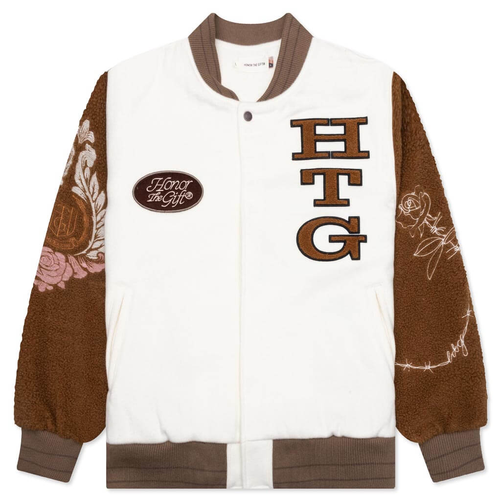 Holiday Honor the Gift Letterman Jacket Bone