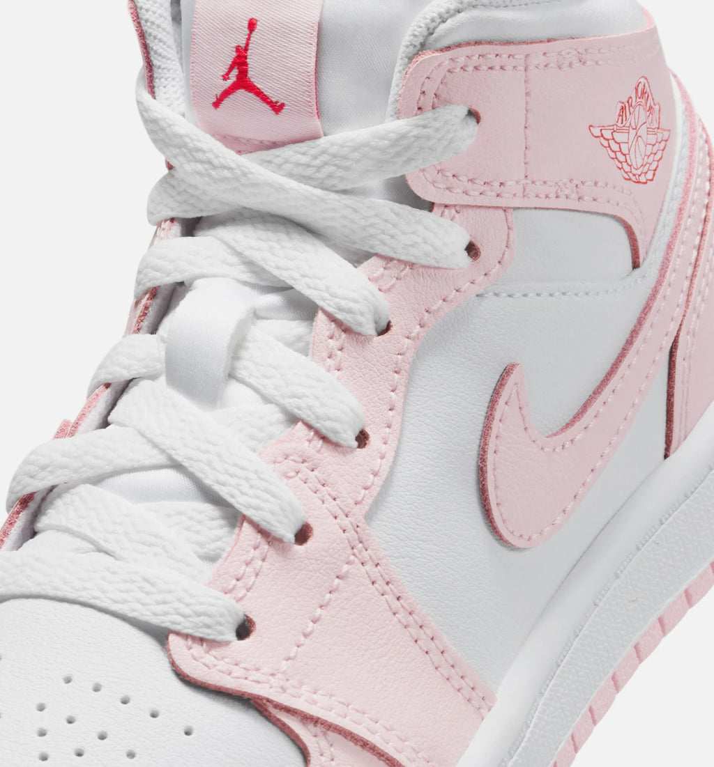 Air Jordan 1 Mid Preschool Lifestyle Shoe Pink Foam Fire Red White