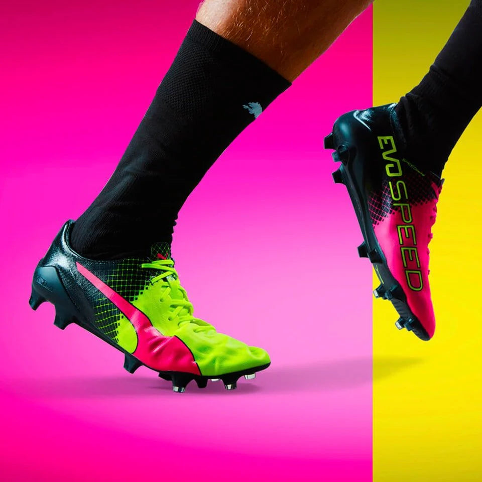 PUMA EvoSPEED SL II Tricks FG Firm Ground Soccer Cleats Pink Glo Safety Yellow
