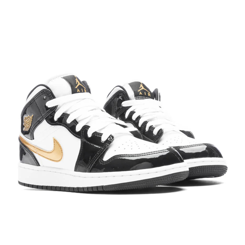 Air Jordan 1 Mid SE GS Black Gold Black Metallic Gold White