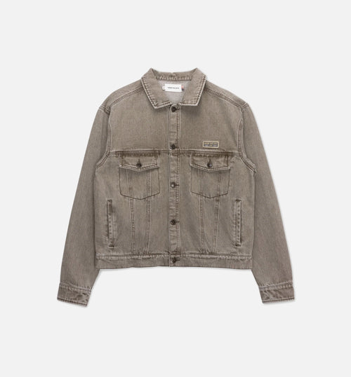 Washed Twill Trucker Mens Jacket Taupe