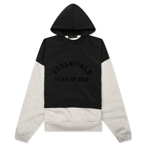 Nylon Fleece Hooded Sweater Light Heather Grey Jet Black