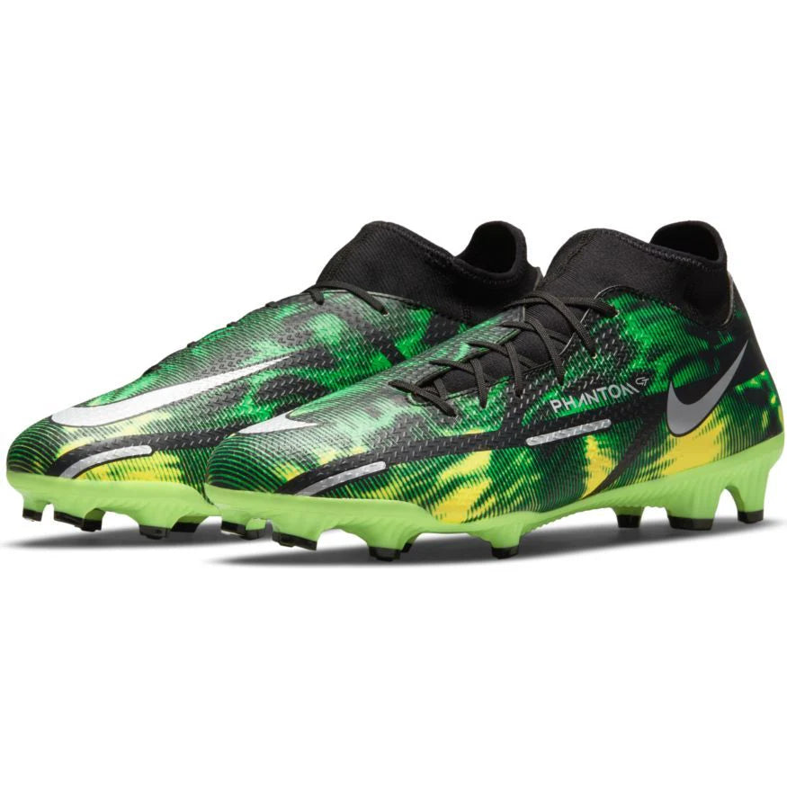 Nike Phantom GT2 Academy DF SW FG MG Multi Ground Soccer Cleats Black Metallic Platinum Green Strike