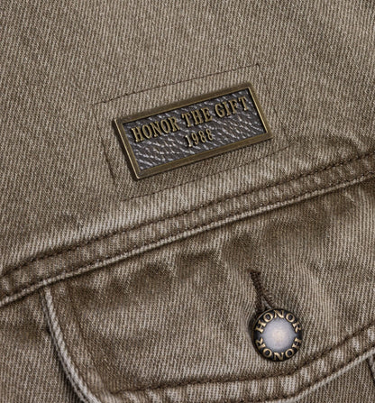 Washed Twill Trucker Mens Jacket Taupe
