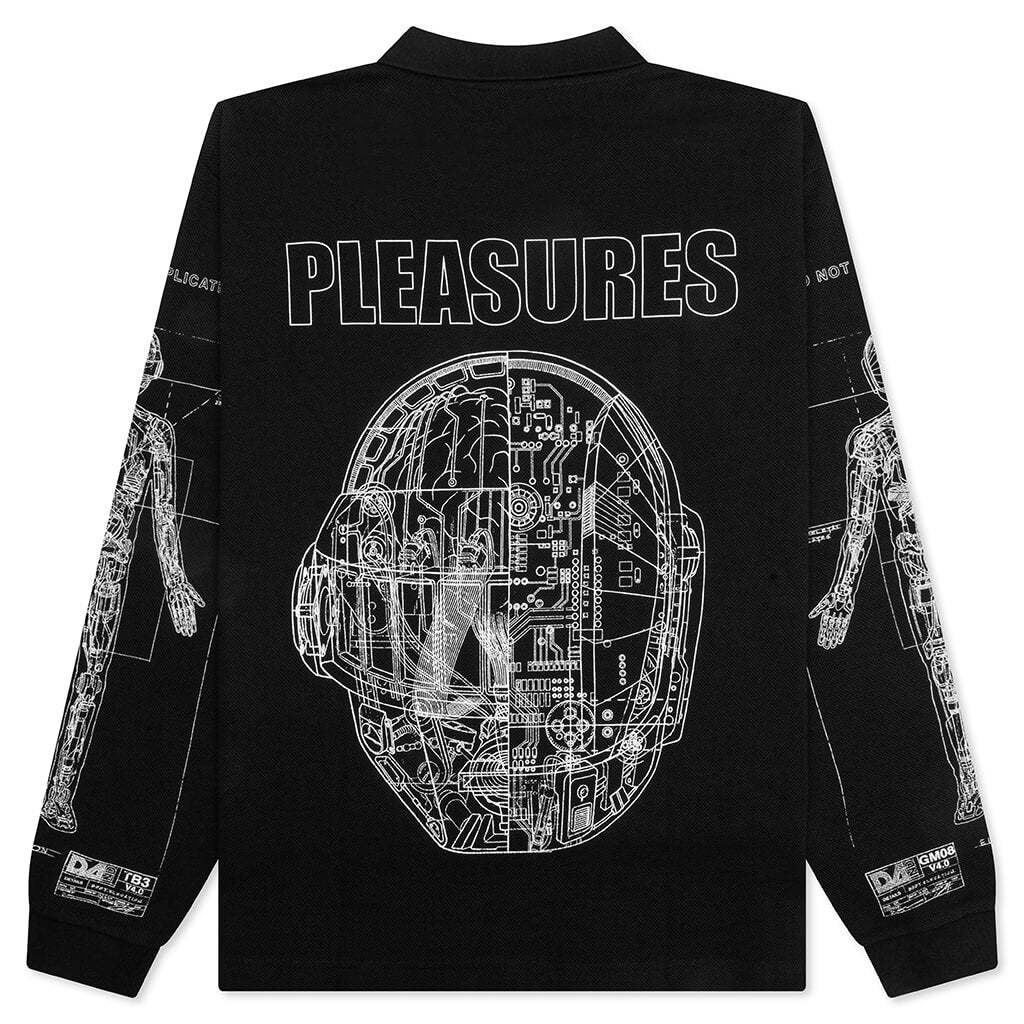 Schematic Long Sleeve Polo Black