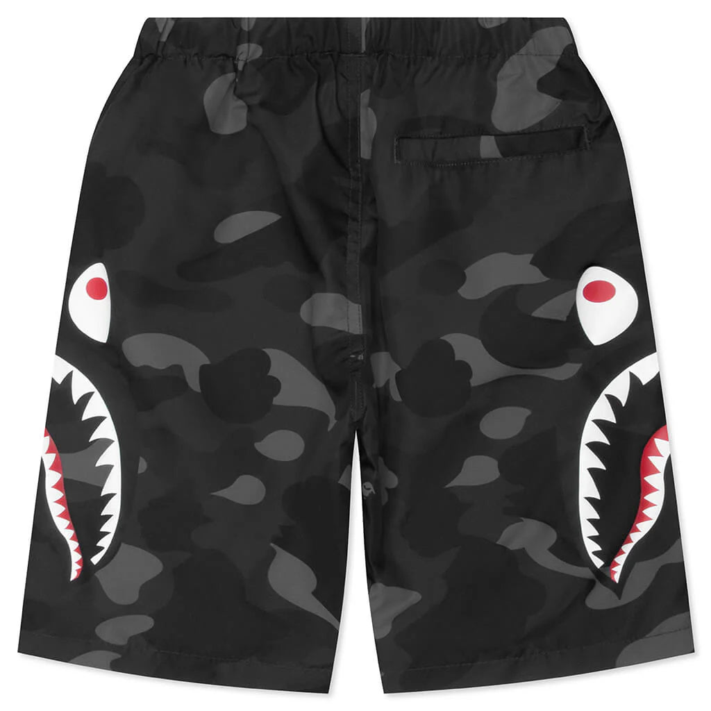 Kids Color Camo Side Shark Beach Shorts Black